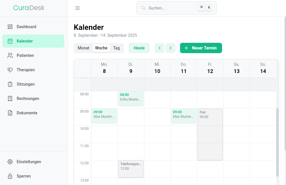 CuraDesk Kalenderansicht